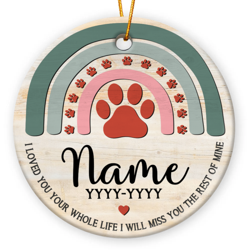 Personalized Rainbow Pet Loss Christmas Ceramic Ornament, Pet Keepsake Ornament, Dog Passed Away Gift