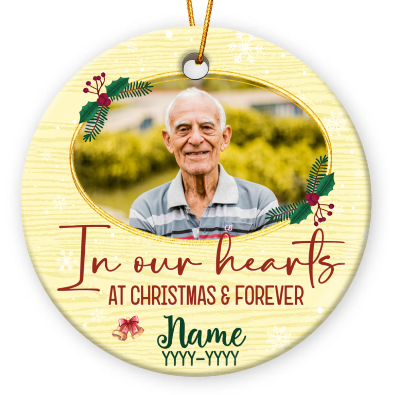In Our Heart At Christmas Personalized Photo Ceramic Ornament, Memorial Keepsake Christmas Ornament, In Loving Memory Gifts