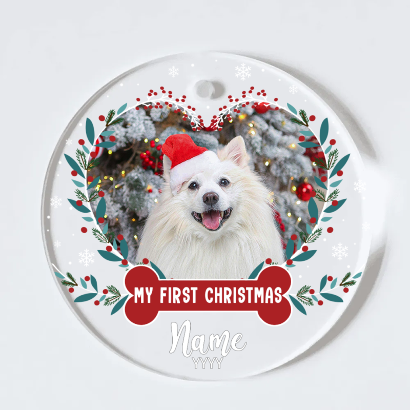 Puppy First Christmas Personalized Picture Acrylic Ornament, Dog's 1st Christmas Ornament Keepsake, New Dog Lovers Gift