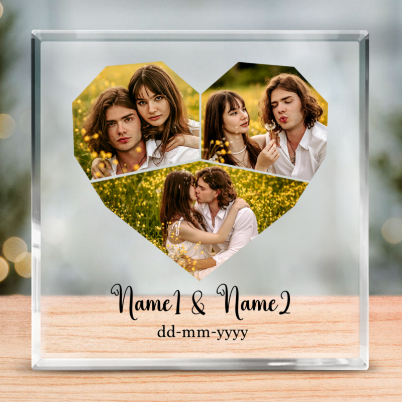 Personalised Couple Heart Photo Acrylic Block, Custom Wedding Anniversary Keepsakes Gifts, Gifts For Girlfriend Wife, Valentines Day Keepsake Plaque