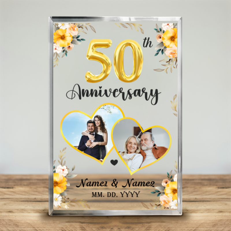 50th Anniversary Personalized Photo Acrylic Block, 50th Anniversary Golden Gifts For Parents, 50 Years Anniversary Decorative Plaque