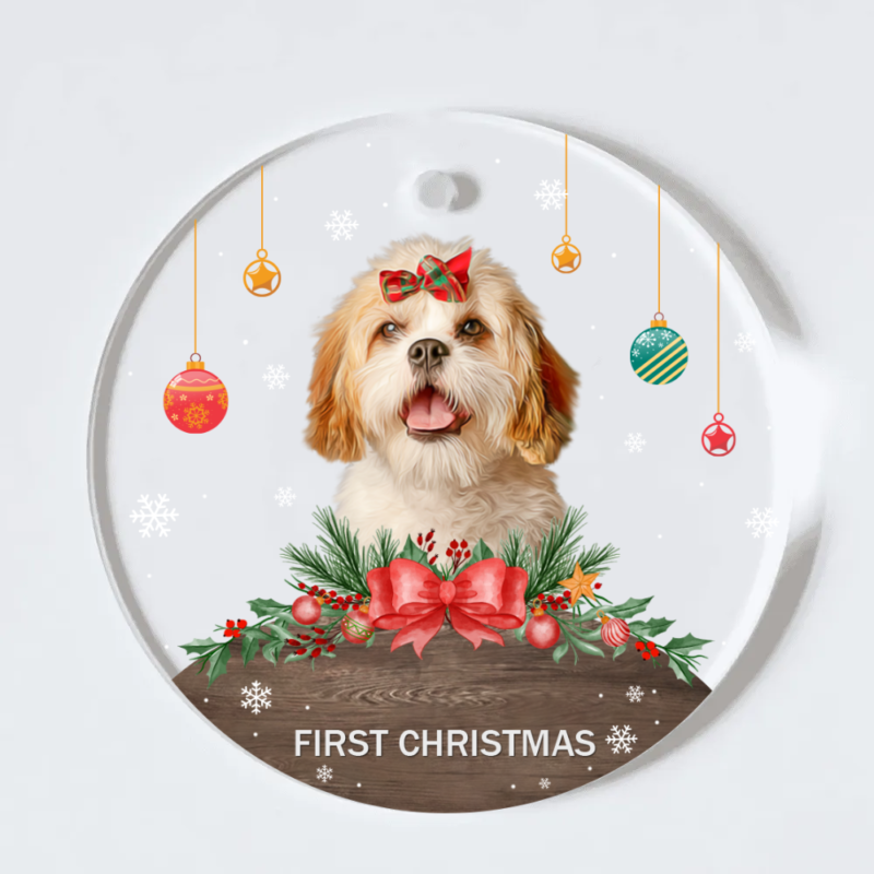 Dog First Christmas Personalized Acrylic Ornament With Photo, Custom Pet Portrait Ornament, New Puppy Ornament, Dogs First Christmas Gift