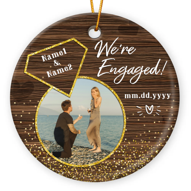 We're Engaged Custom Photo Ceramic Ornament