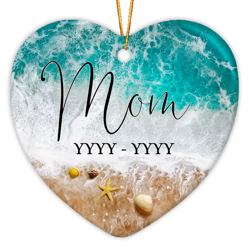 Beach Remembrance Custom Ceramic Ornament, Christmas Ornaments For Lost Loved Ones, Loss Of Mother Gifts, Memorial Heart Keepsake Gift