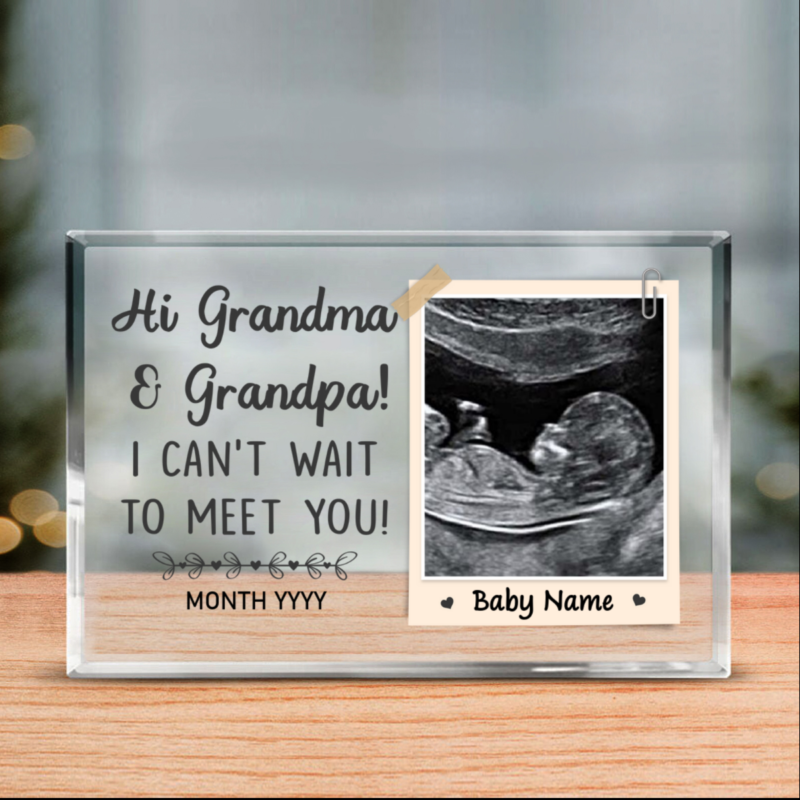 Hi Grandma and Grandpa Photo Ultrasound Block, Family Pregnancy Announcement Gift, Baby Announcement Reveal Grandparents, New Grandparent Gift