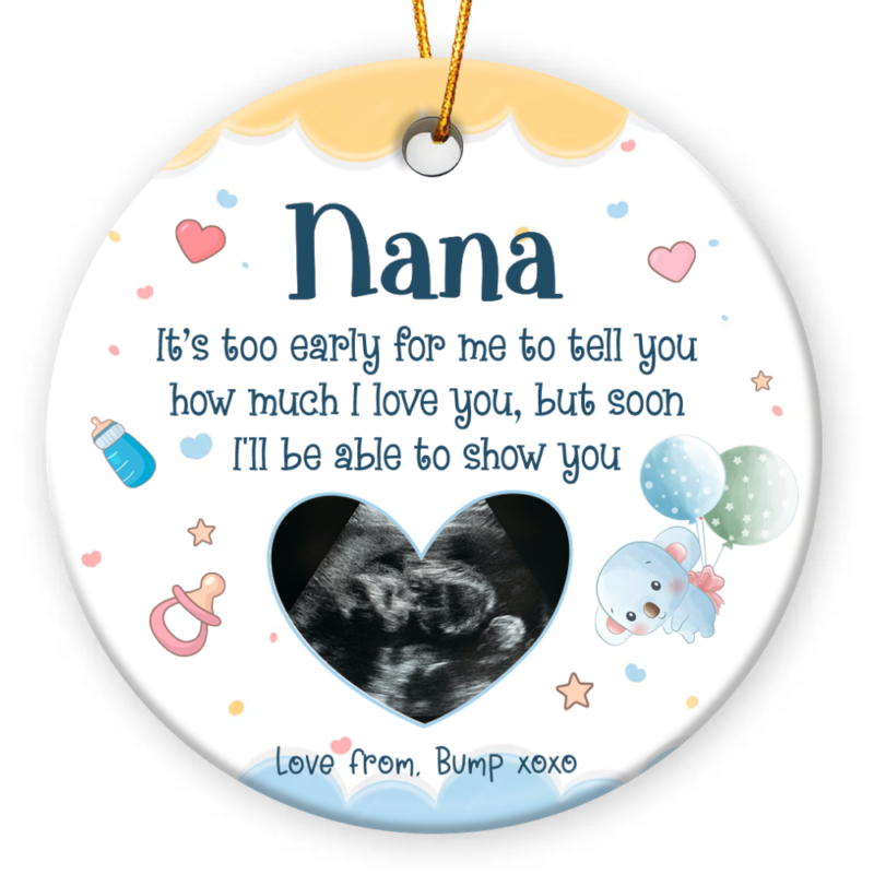Personalized Ornament to Nana from Bump, Custom Ultrasound Baby Scan Ceramic Keepsake, New Grandmother to Be Christmas Gift