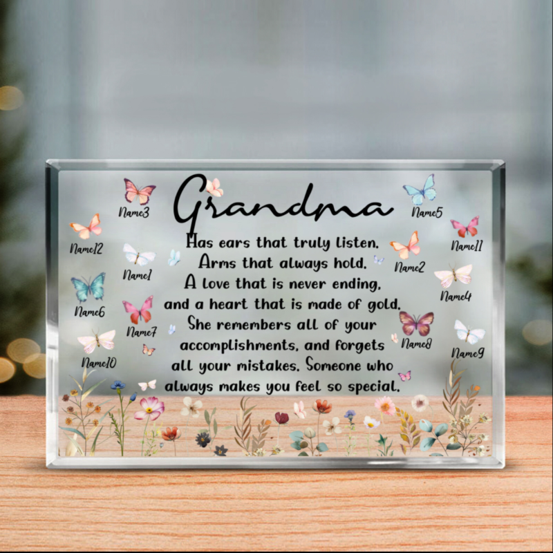 Butterfly and Wildflower Grandma Acrylic Plaque, Personalized Grandma Xmas Gift, Custom Gifts For Grandmother, Gift For Grandma From Grandchildren