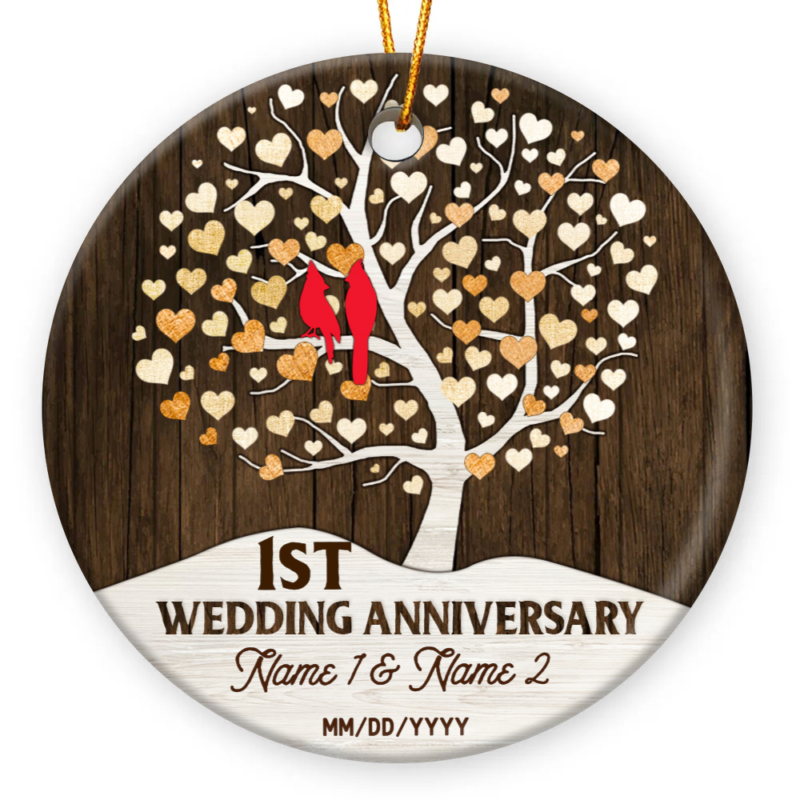Custom 1st Anniversary Tree Ceramic Ornament, First Anniversary Ornament Gifts, Anniversary Gift For Any Number Of Years Married