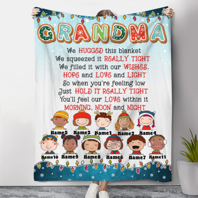 Custom We Hug This Blanket, Grandkid Xmas Blanket, Grandmother Blankets Personalized, Christmas Presents For Grandma, Granny Xmas Gifts
