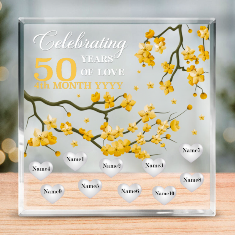 Celebrating 50 Years Of Love Personalized Acrylic Block, 50th Anniversary Gift For Parents Grandparent, Golden Anniversary Acrylic Decorative Plaque