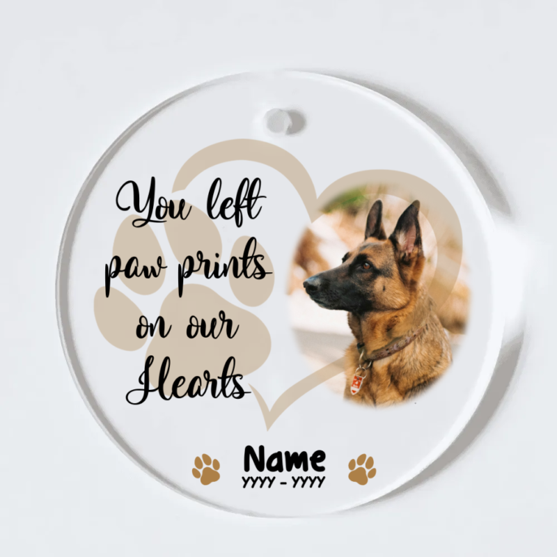 Paw Prints On Our Hearts Personalized Dog Sympathy Acrylic Ornament, Pet Loss Keepsake, Custom Dog Lovers Memorial Ornament