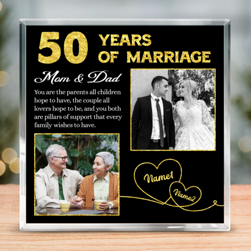 50 Years Of Marriage Mom And Dad Personalised Photo Acrylic Block, 50th Anniversary Present For Parents, Golden Anniversary Keepsake Gift