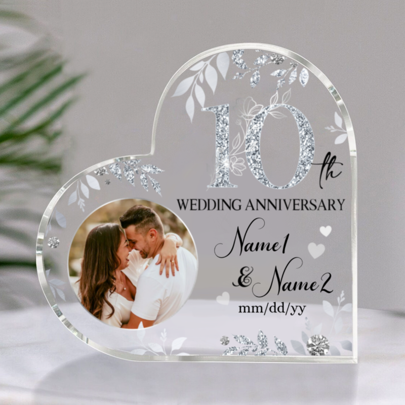10 Year Anniversary Custom Acrylic Block, 10th Anniversary Gift, Tin Anniversary Gift, Aluminum Anniversary Gift, Ten Years Anniversary Gift For Her