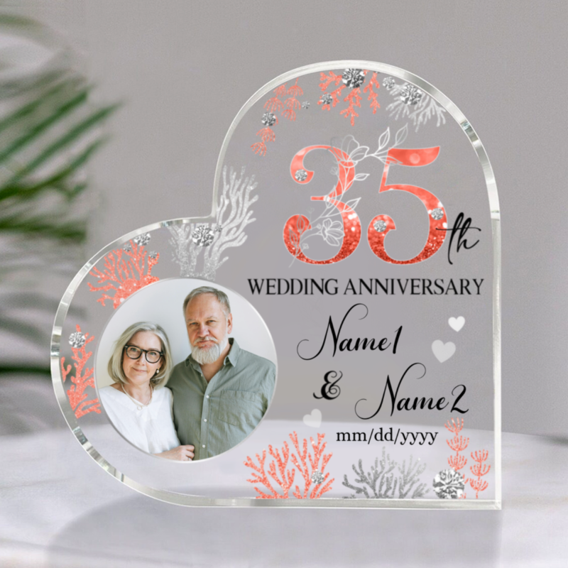 35th Wedding Anniversary Custom Acrylic Plaque, Personalized Gift for Parents 35 Year Wedding Anniversary, Coral Wedding Anniversary Gift