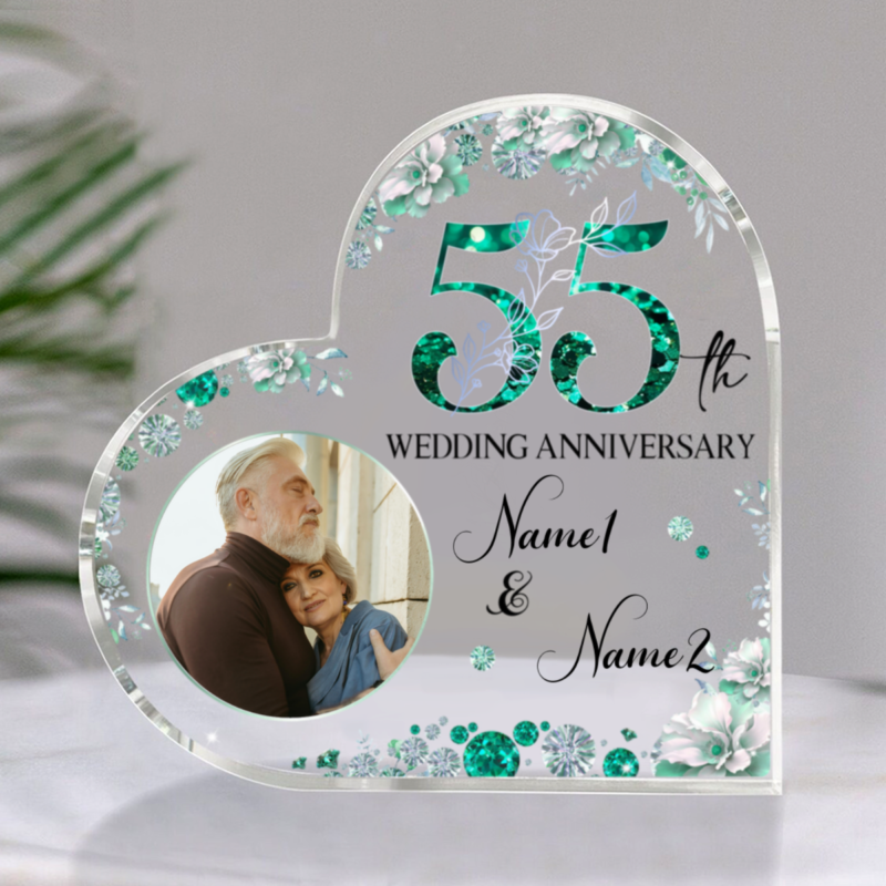 Emerald Anniversary Gift for Couple, Personalized Emerald Anniversary Acrylic Block, 55th Anniversary Gift, 55th Wedding Anniversary Keepsake Plaque