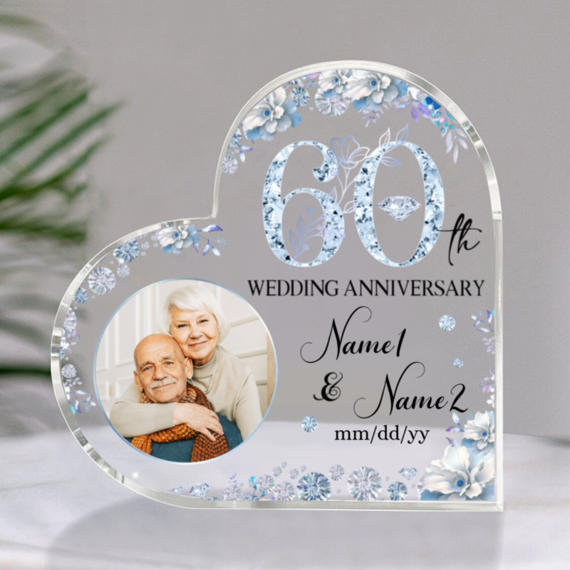 Personalized 60th Wedding Anniversary Acrylic Plaque, Diamond 60th Wedding Anniversary Gift, Custom 60th Anniversary Gift for Parent, Grandparent