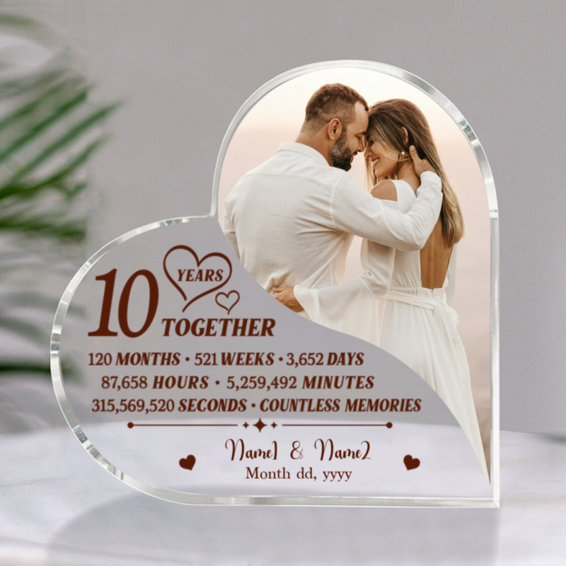 10 Years Together Custom Photo Acrylic Block, 10th Wedding Anniversary Gift, Aluminum/Tin Anniversary Gift For Her, Tenth Gift for Wife or Husband