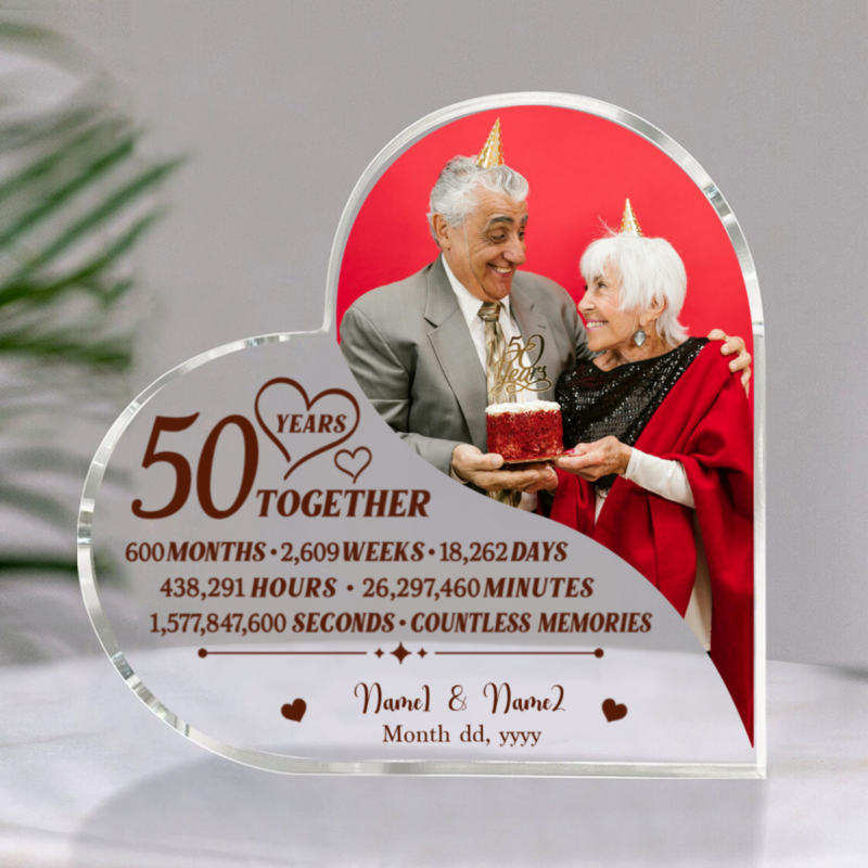 Custom 50 Years Together Heart Acrylic Block, 50th Wedding Anniversary Gift For Parents Couples, 50th Anniversary Gift, Golden Anniversary Present Ideas
