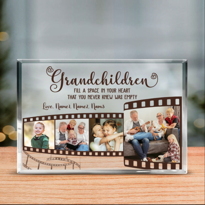 Grandchildren Custom Photo Film Strip Acrylic Block, Personalised Gift For Grandparents, Grandma Xmas Gifts From Grandkids, Grandad Nanny Presents