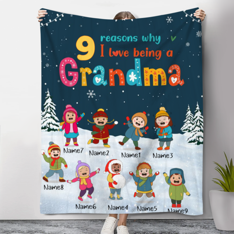 Reasons Why I Love Being A Grandma Custom Grandkids Blanket, Personalized Blankets For Grandma, Gifts From Kids To Grandma, Grandmother Xmas Gifts