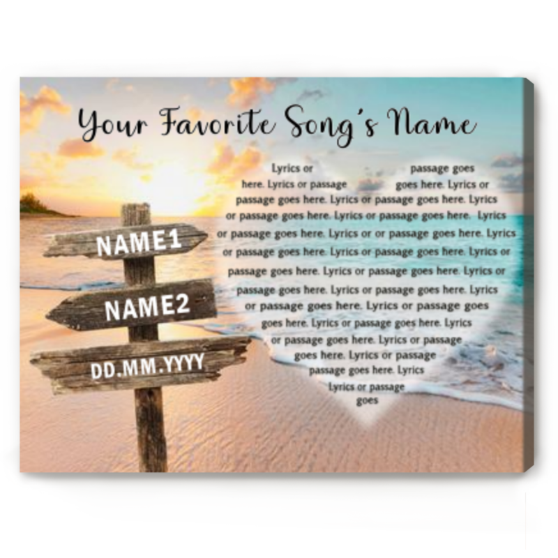 Coastal Themed Personalized Song Lyrics On Canvas, Wedding Song Lyric Print, Street Sign Canvas For Couples, Valentines Anniversary Gift For Him Her