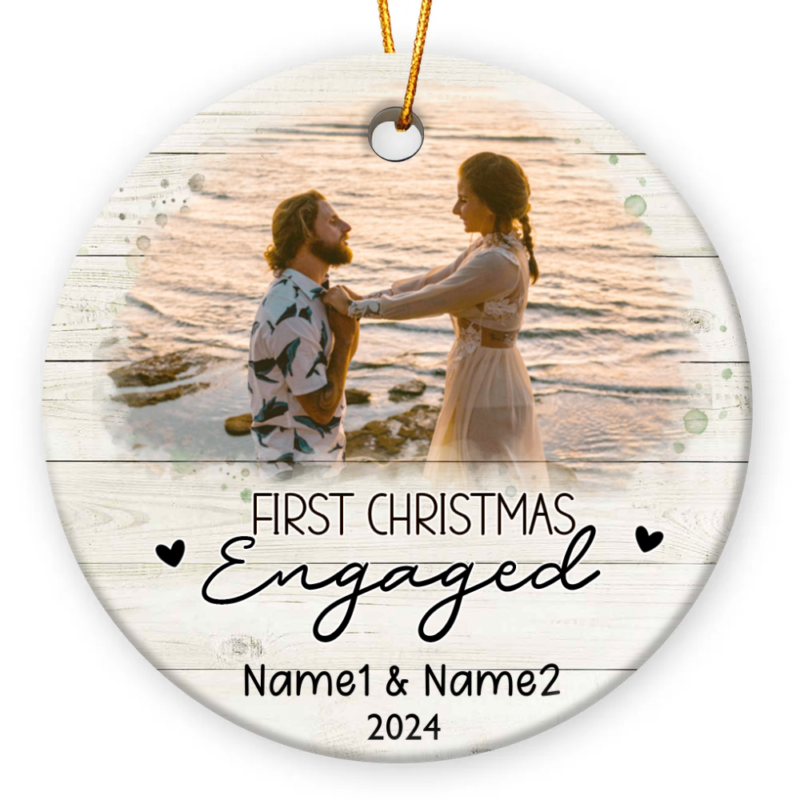 First Christmas Engaged Personalised Picture Ornament, Engagement Christmas Ceramic Ornaments, Custom Newly Engaged Gifts 2026