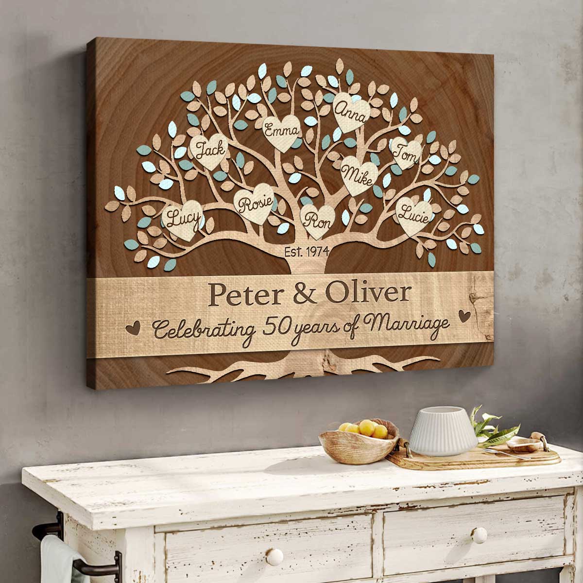 Celebrating 50 Years Of Marriage Family Tree Canvas, Custom 50th
