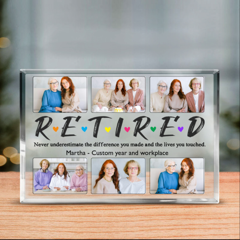 Personalized Retired Photo Collage Acrylic Plaque, Retirement Gift For Boss And Friends, Retirement Celebration Acrylic Keepsake