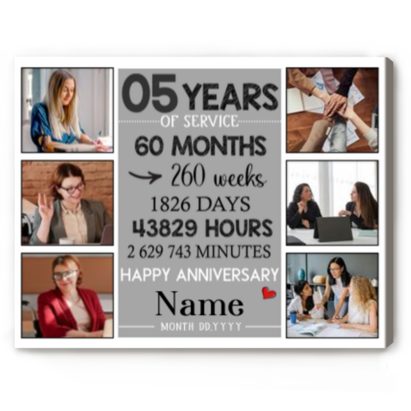 Personalized 5 Years Work Anniversary Canvas, 5 Years of Service Gift, Employee Anniversary Gift, Coworker Appreciation Gift