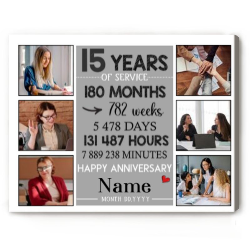 15 Years of Service Personalized Photo Collage Canvas, 15 Year Work Anniversary Gift, 15 Year Employee Appreciation Gift, 15 Years Retirement Gift