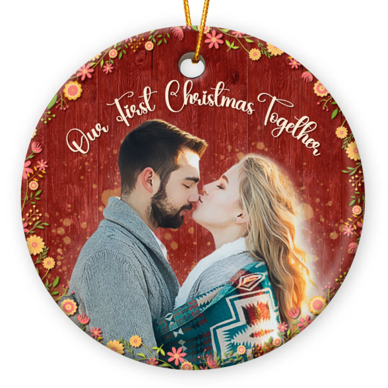 1st Christmas Together Personalized Picture Ceramic Ornament, First Christmas Ornaments For Couples, New Couple Christmas Gift