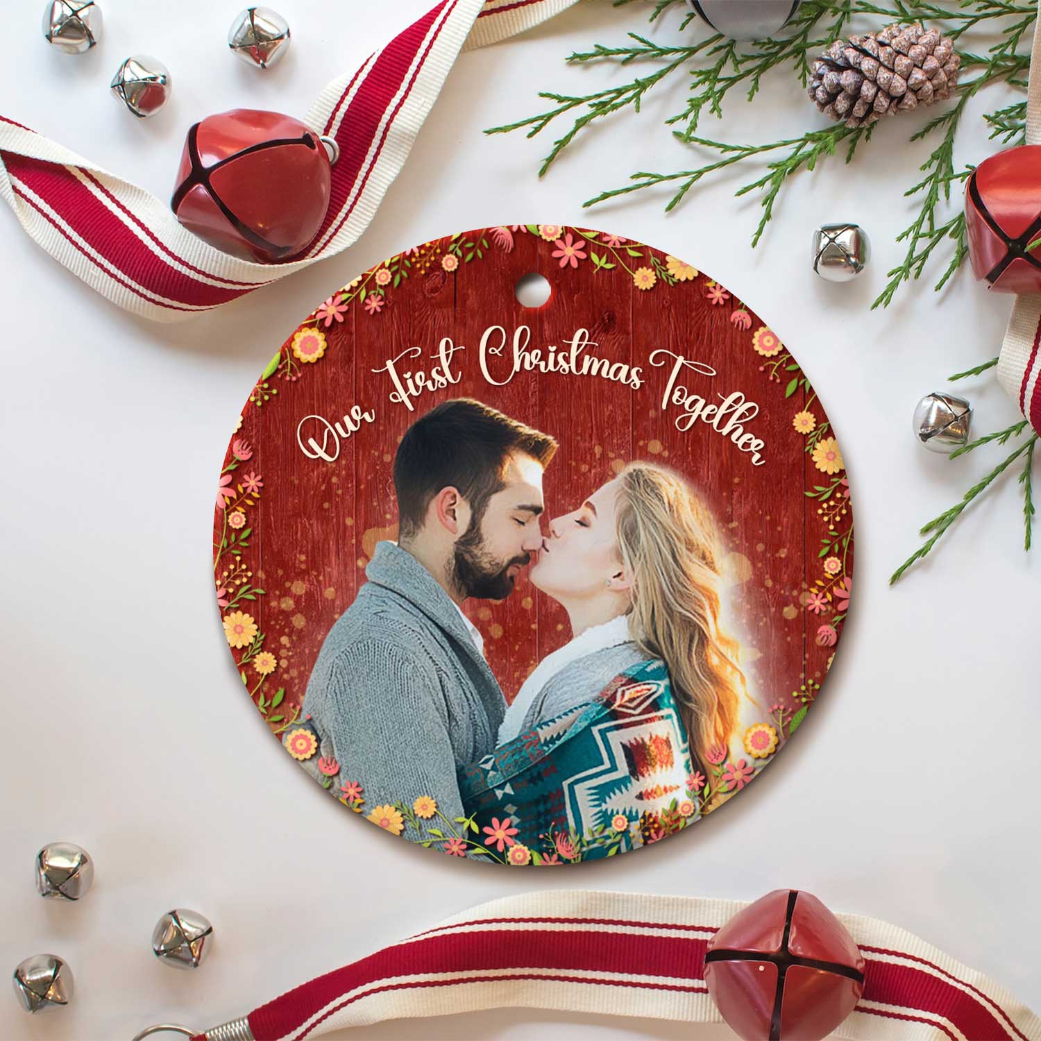 1st Christmas Together Personalized Picture Ceramic Ornament