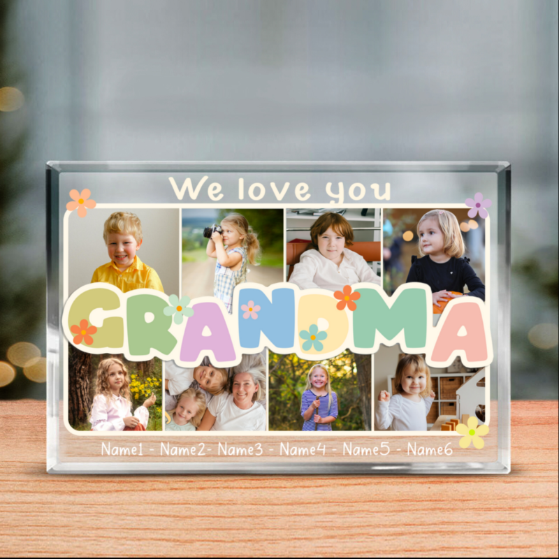 Grandma and Grandkids Custom Photo Acrylic Block, Grandmother Personalized Gifts, Gifts For Grandma From Grandkids, Christmas Gifts For Grandma