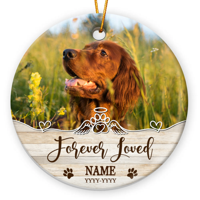 Personalized Upload Photo Dog Memorial Ceramic Ornament, Forever Loved Dog Keepsake Ornament, Custom Pet Remembrance Gift