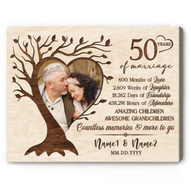 Personalized 50 Years Of Marriage Family Tree Print, Gift For Parents Golden Anniversary, 50th Wedding Anniversary Custom Gifts