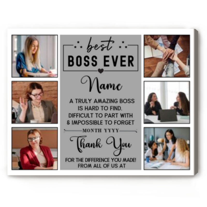 Best Boss Ever Personalized Picture Collage Canvas, Appreciation Gift For Boss, Thank You Gifts For Boss, Custom Boss Gifts