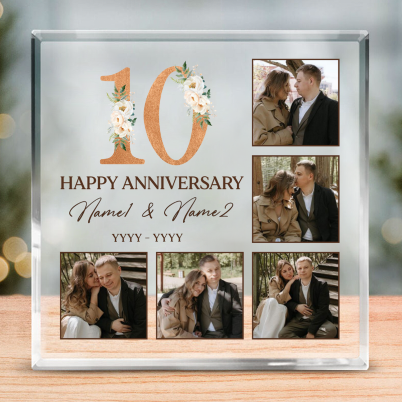Personalized 10th Anniversary Photo Acrylic Plaque, 10 Years Wedding Anniversary Gift For Husband Wife, Happy 10th Tin Anniversary Gift
