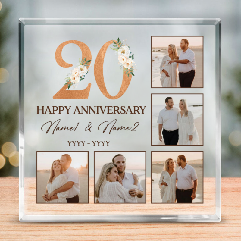 Personalized 20th Wedding Anniversary Picture Acrylic Block, 20 Years Anniversary Gift For Couple, 20th Anniversary Keepsake Plaque