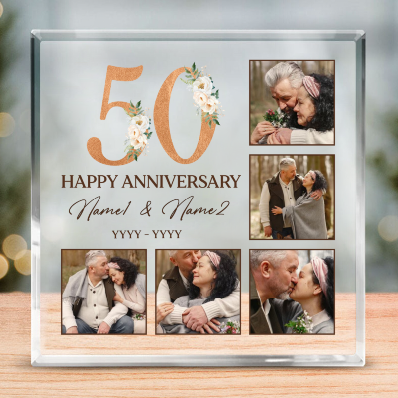 Personalized 50th Anniversary Acrylic Block With Photo, 50th Anniversary Gifts For Parents, 50 Years Anniversary Acrylic Decorative Plaque