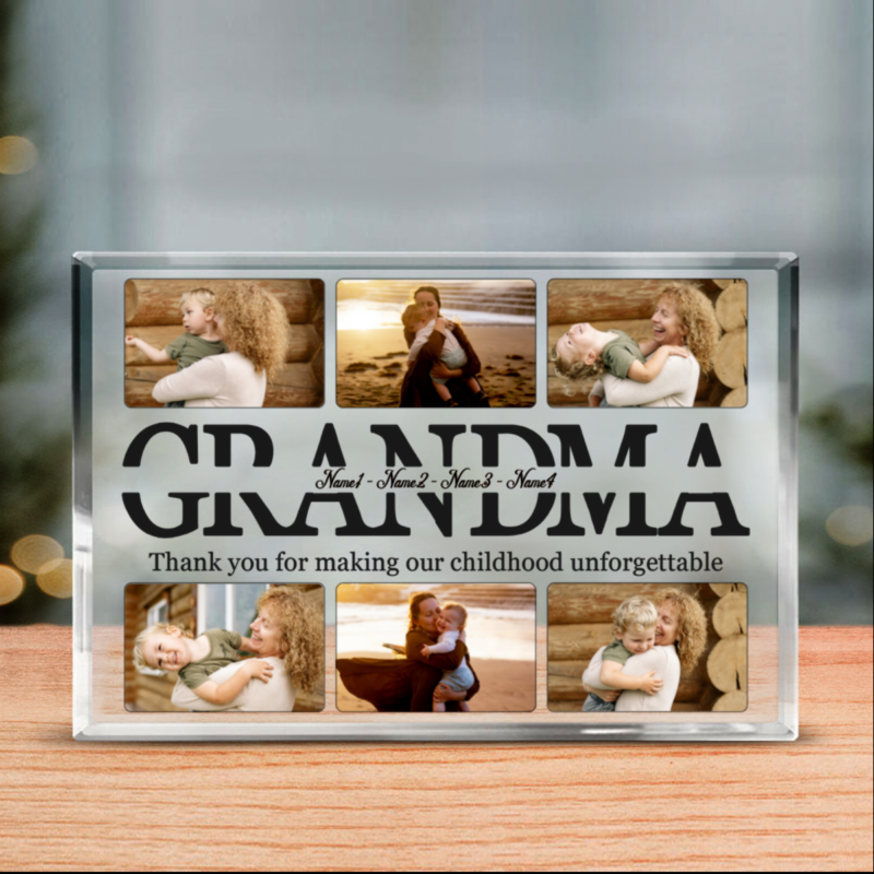 Personalized Grandma Photo Collage Acrylic Block, Xmas Gifts For Grandmothers From Grandkids, Custom Grandma Keepsake Gifts