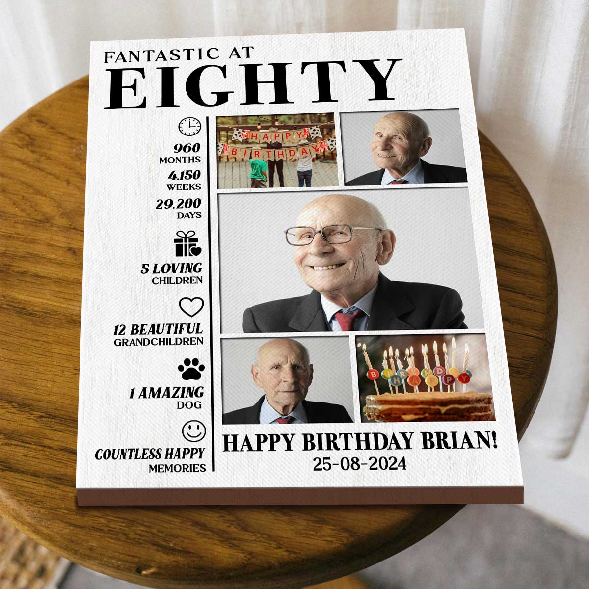 Personalised 80th Birthday Card For Him - Blue Folded Card For Dad, Grandad