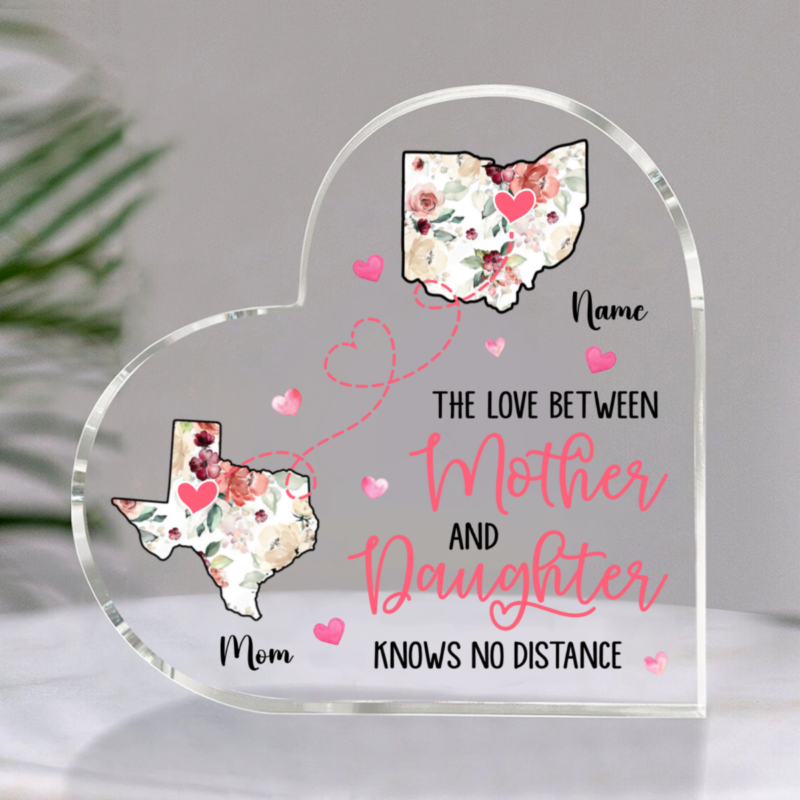 Mother Daughter Knows No Distance Personalized Two States Acrylic Block, Long Distance Mother Daughter Gifts, Long Distance Mother's Day Gifts