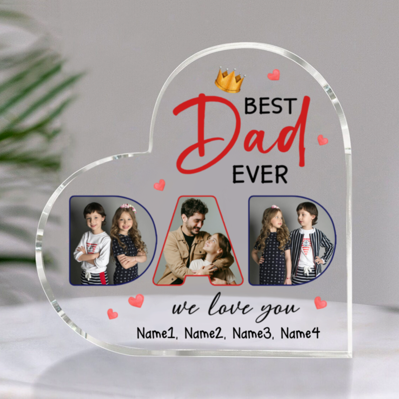 Personalized Best Dad Ever Heart-shaped Acrylic Block, Xmas Gifts For Dad, Custom Keepsake Gift For Dad, Daddy Gifts From Son Daughter