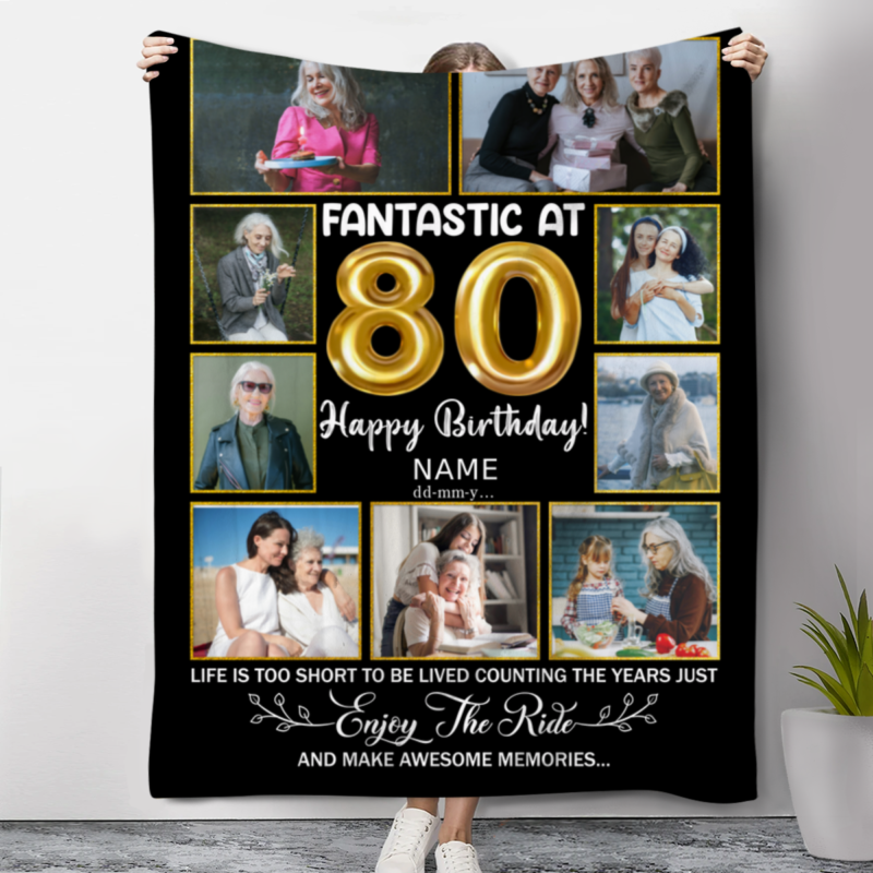 Fantastic at 80 Personalized Blanket, 80th Birthday Photo Collage, Best Birthday Gifts for 80 Years Old Grandma Blanket