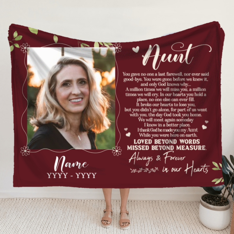 Personalized Aunt Memorial Blanket With Picture, Loss Of Aunt Sympathy Gifts, Memorial Gifts For Loss Of Auntie