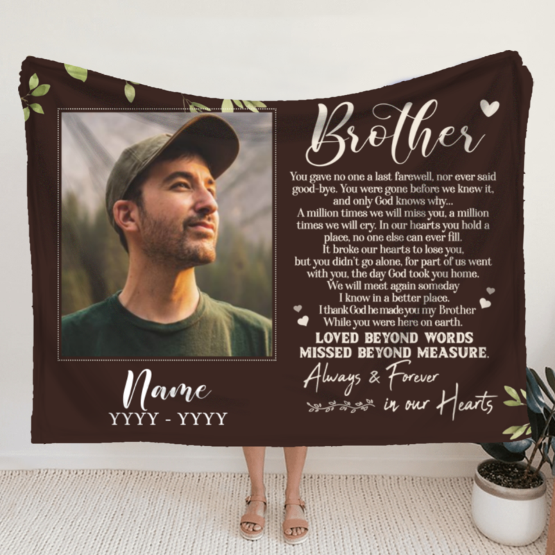 Personalized Brother Memorial Blanket With Picture, Loss Of Brother Blankets, Loss Of Brother Sympathy Gifts, Brother Memory Gift