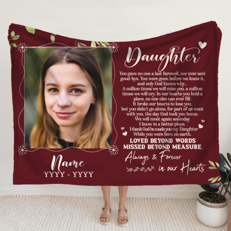 Personalized Memorial Blanket For Loss Of Daughter, Daughter Remembrance Blanket With Photo, Loss Of Daughter Gifts