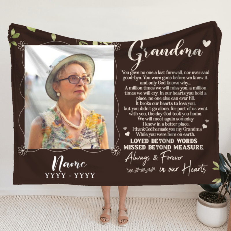 Personalized Loss Of Grandma Memorial Blankets, Memory Grandma Gifts With Photo, Remembrance Gifts For Loss Of Grandmother