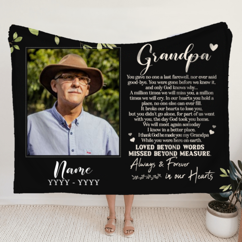 Personalized Grandpa Memorial Blanket With Photo, Grandfather Memorial Gifts, Sympathy Gifts For Loss Of Grandpa