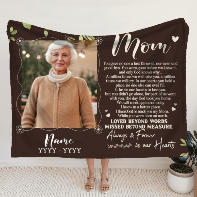 Personalized Memorial Blanket for Loss of Mother, Custom Mother Memorial Photo Fleece Blanket, Bereavement Sympathy Gift for Mom